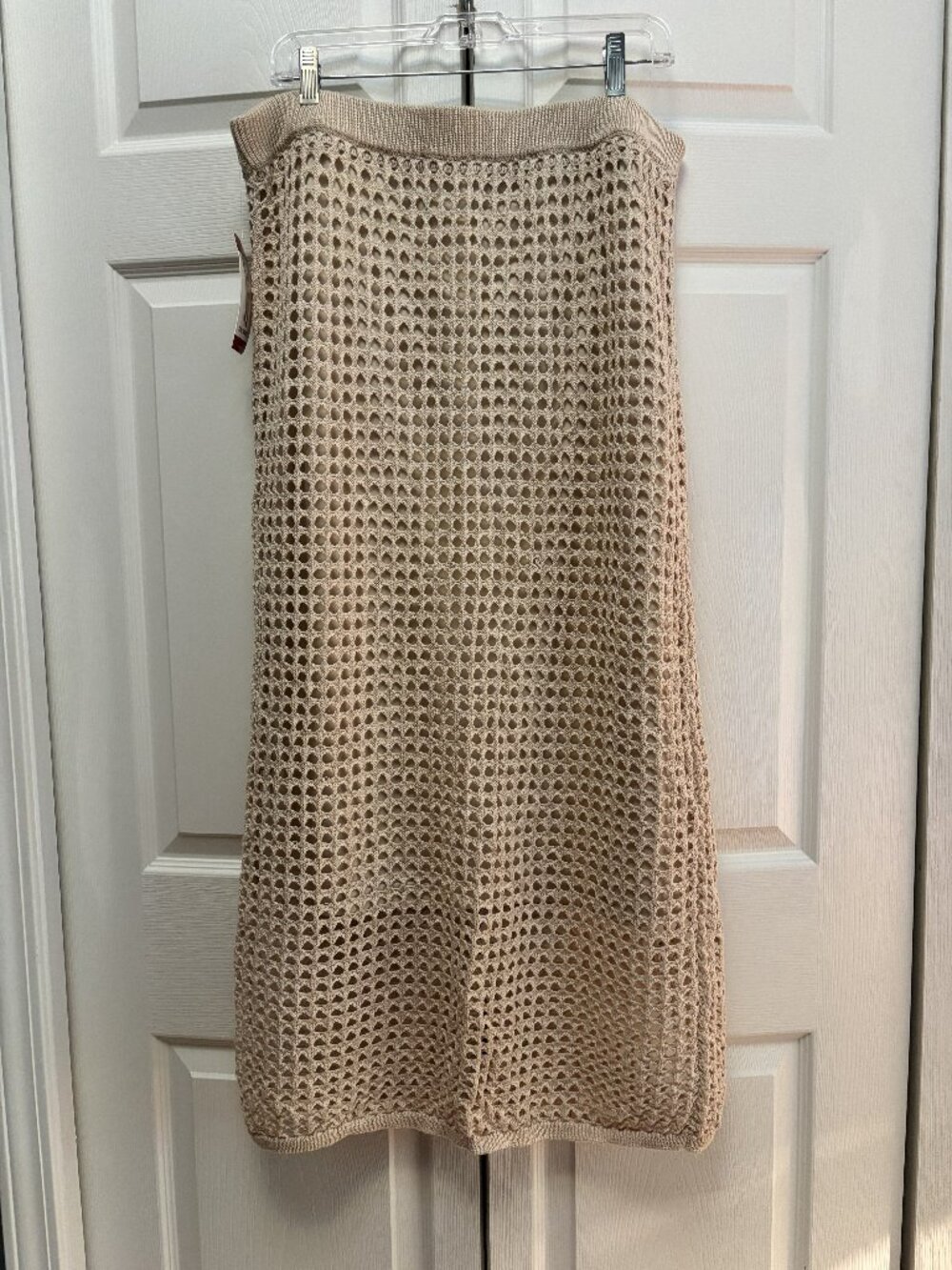 NWT Crochet Knit Maxi Skirt XL Beige Lined Boho Resort Beach